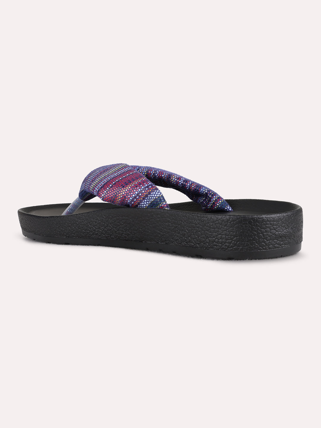 Womens Purple Casual Printed T-Strap Flat Slip-Ons
