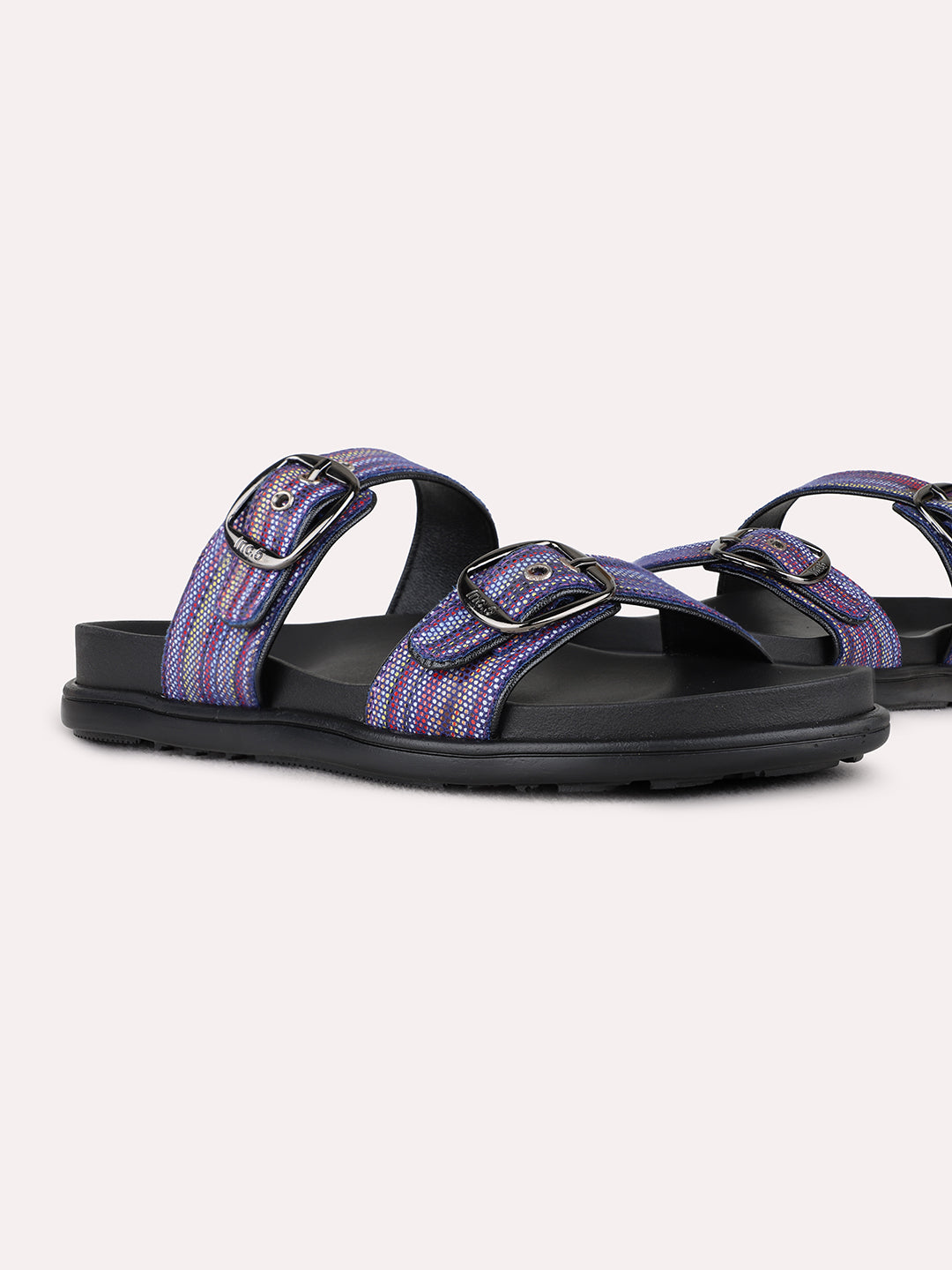Womens Purple Casual Printed Open Toe Flat Slip-Ons