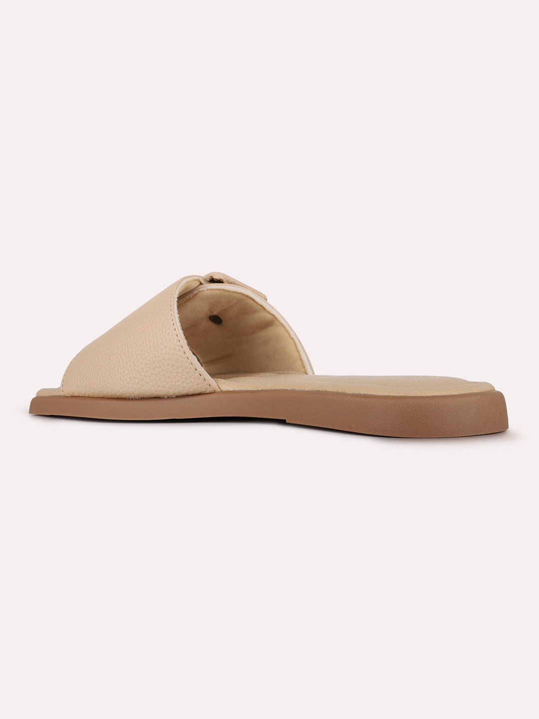 Womens Beige Casual Solid Pattern Open Toe Slip-On Flats