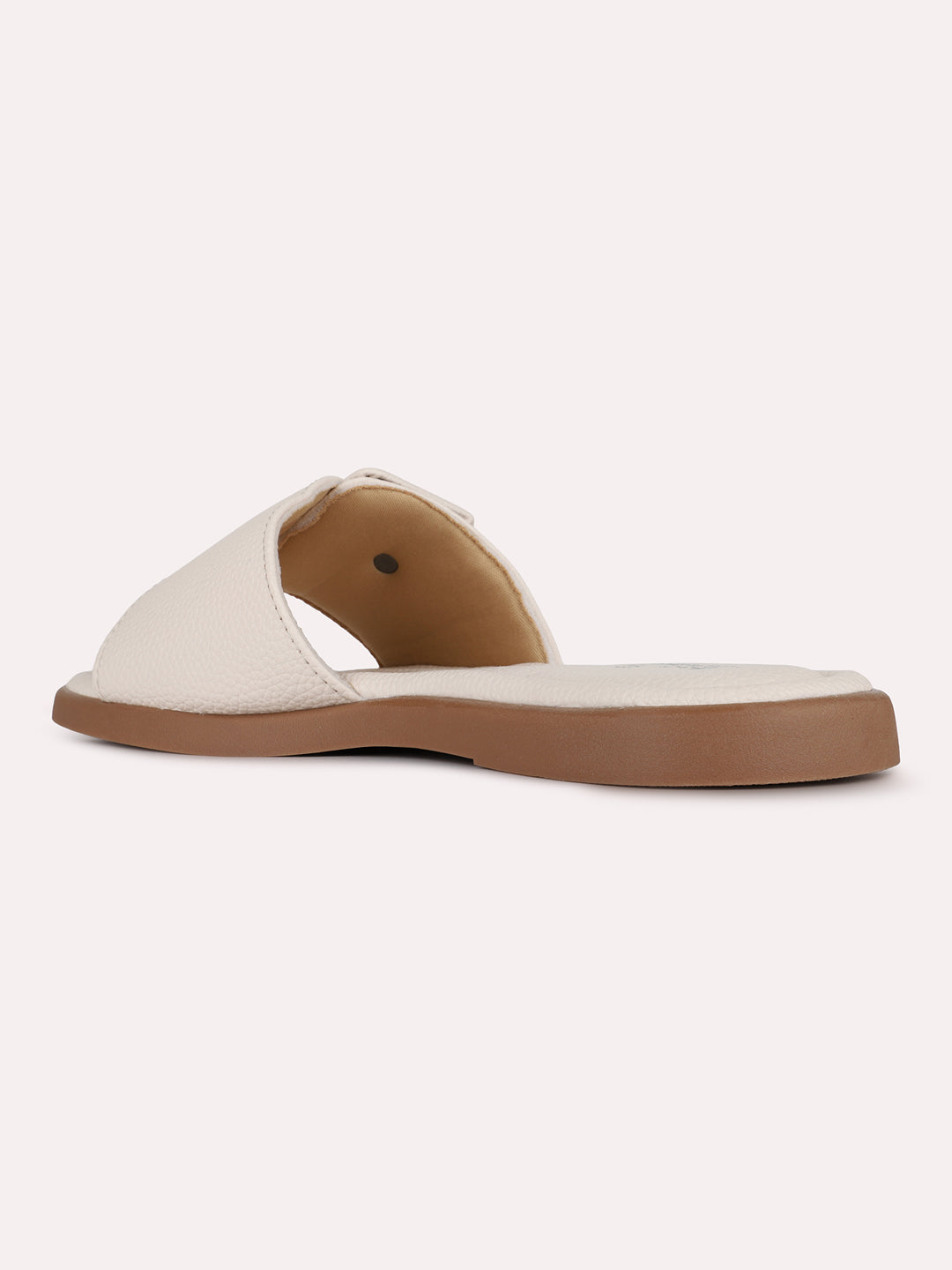 Womens Cream Casual Solid Pattern Open Toe Slip-On Flats