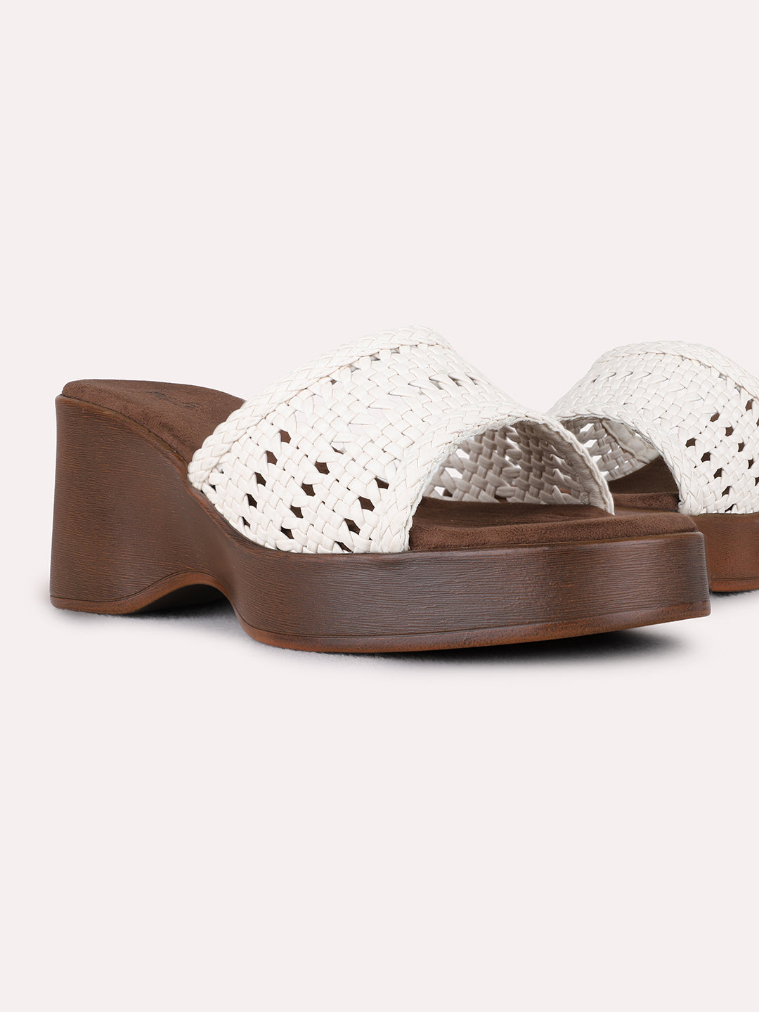 Womens Cream Party Wear Embellished Round Toe Platform Heels
