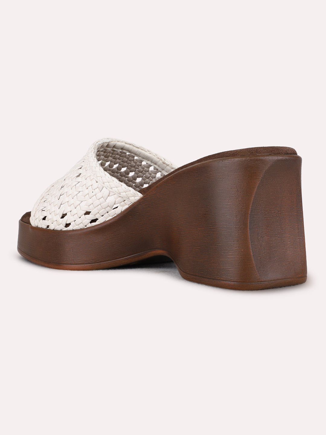 Womens Cream Party Wear Embellished Round Toe Platform Heels