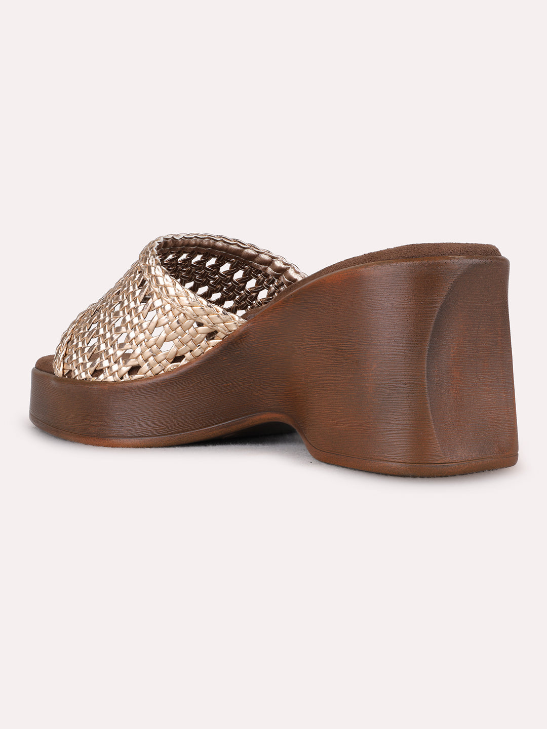 Womens Rose Gold Party Wear Embellished Round Toe Platform Heels