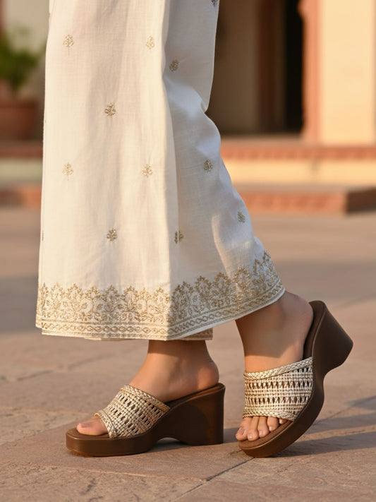 Womens Rose Gold Party Wear Embellished Round Toe Platform Heels