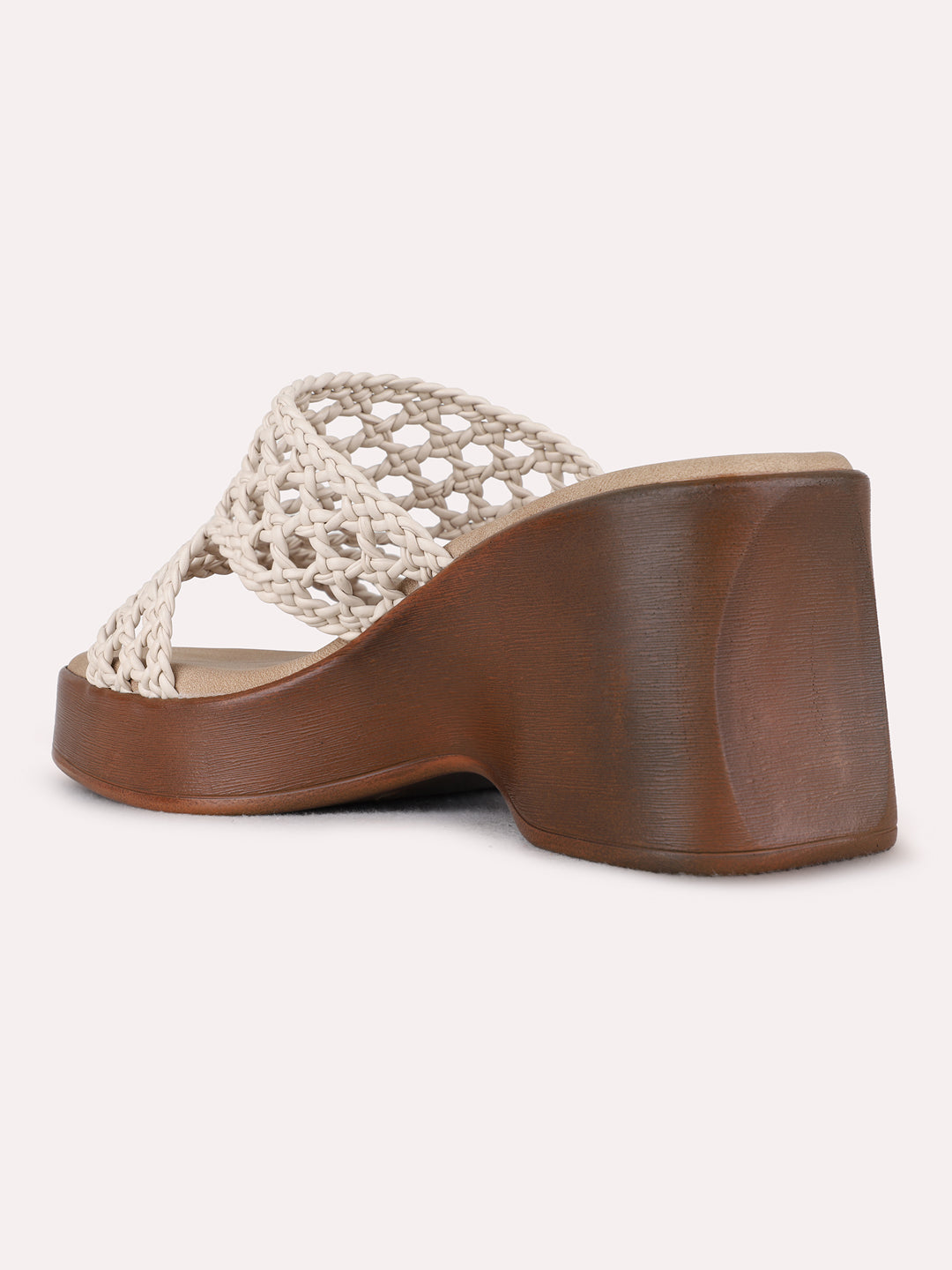 Womens Beige Party Wear Embellished Round Toe Platform Heels