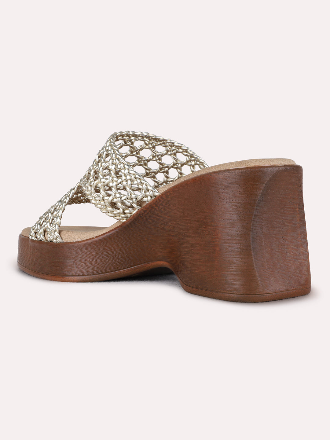 Womens Golden Party Wear Embellished Round Toe Platform Heels