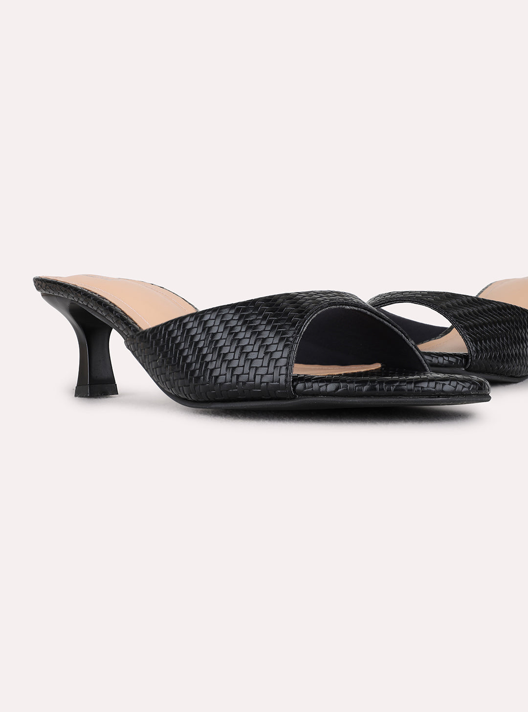 Womens Black Casual Solid Round Toe Kitten Heels