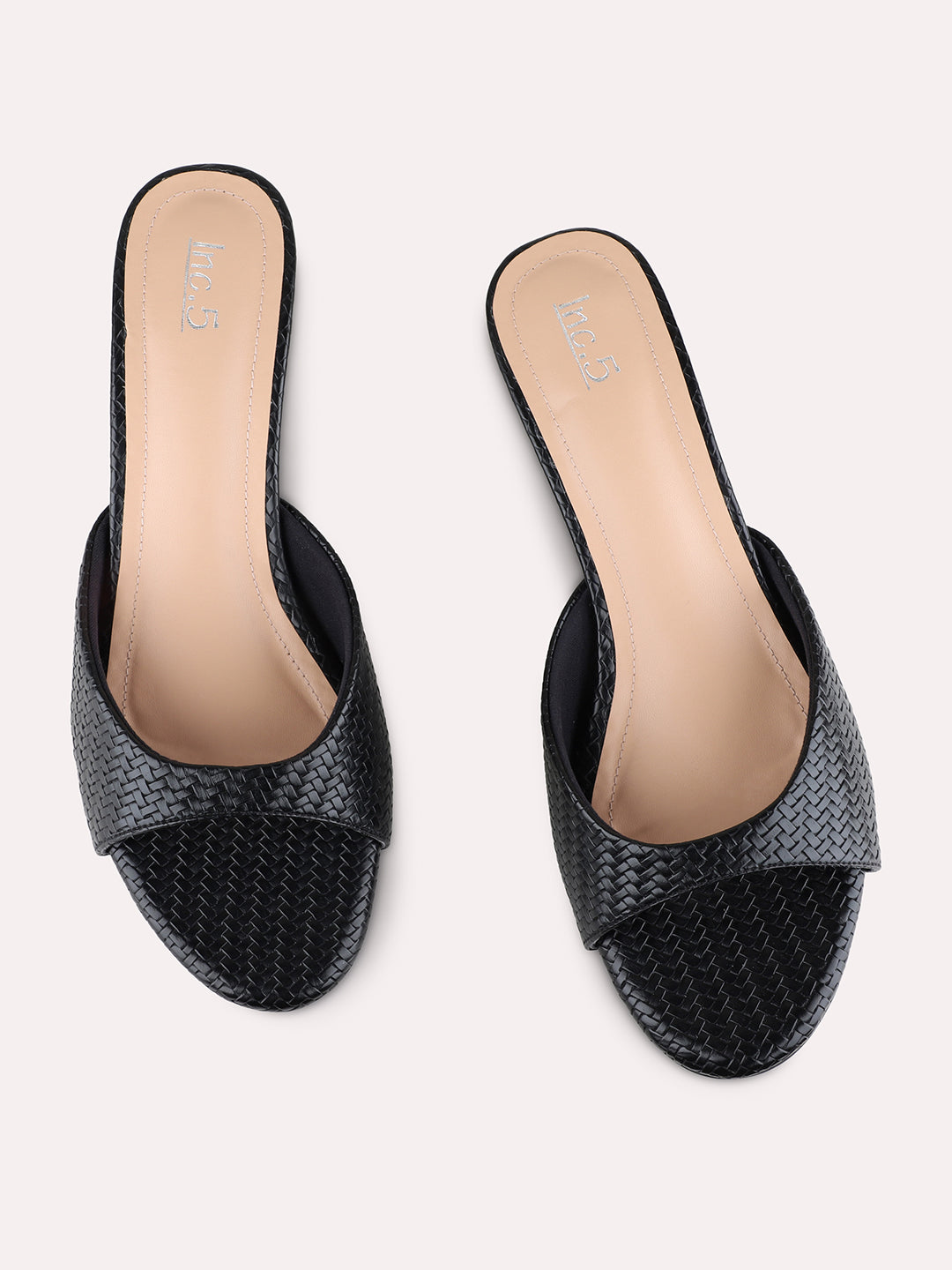 Womens Black Casual Solid Round Toe Kitten Heels