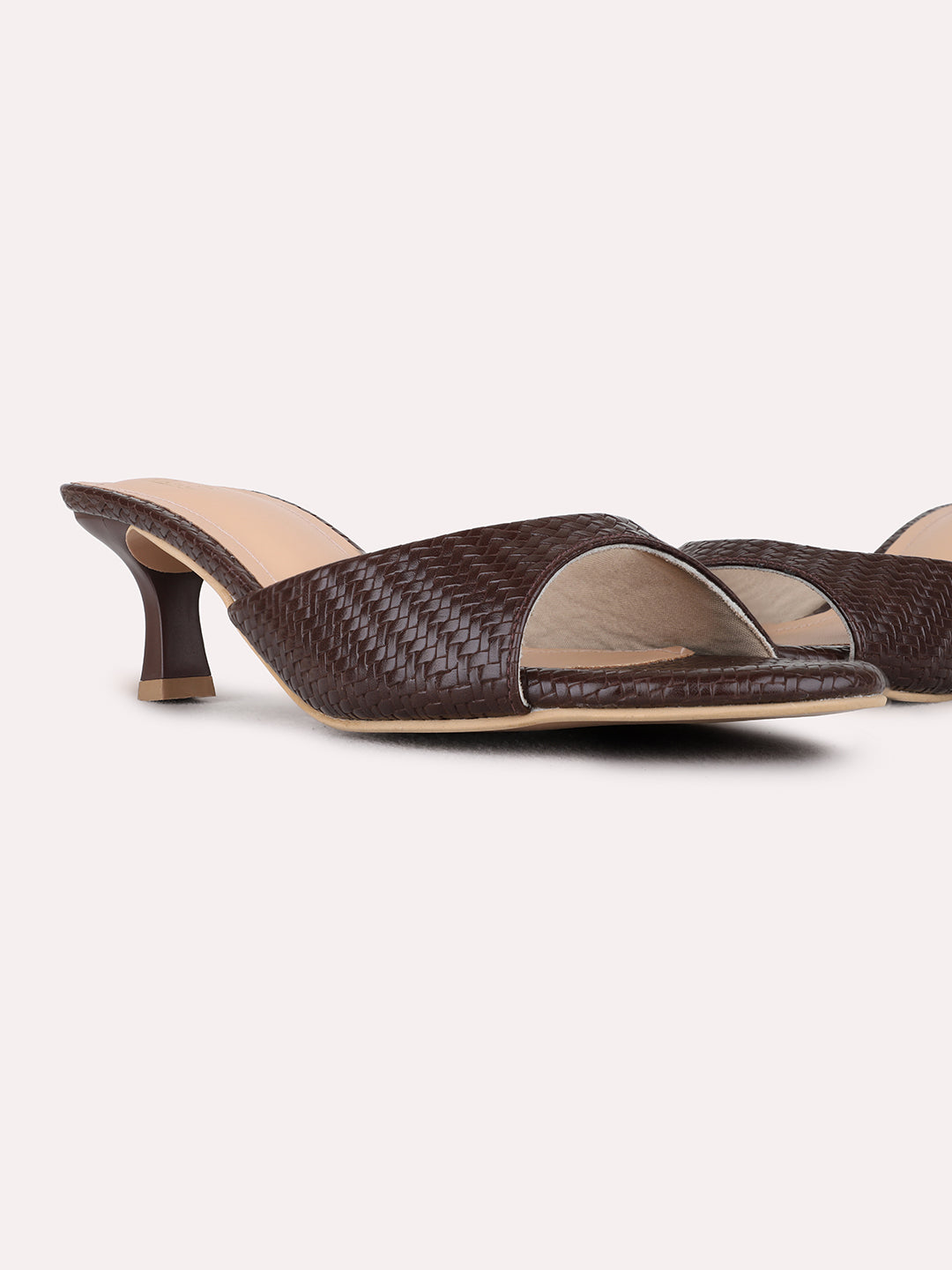 Womens Brown Casual Solid Round Toe Kitten Heels