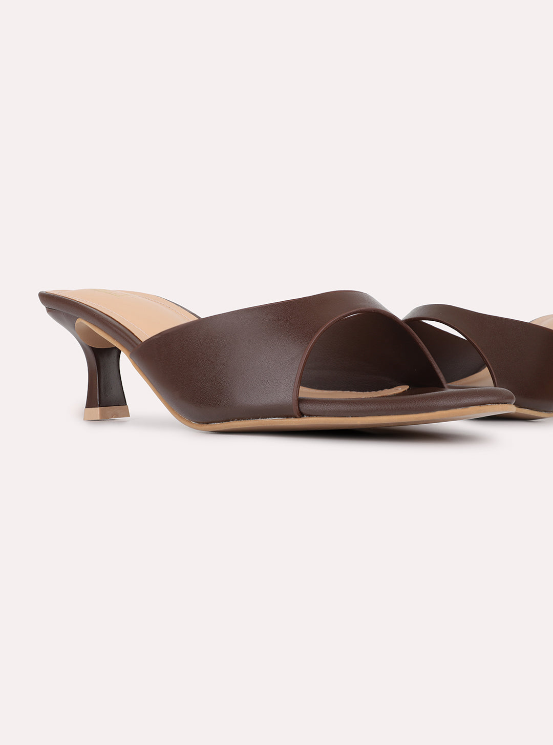 Womens Brown Casual Solid Round Toe Kitten Heels