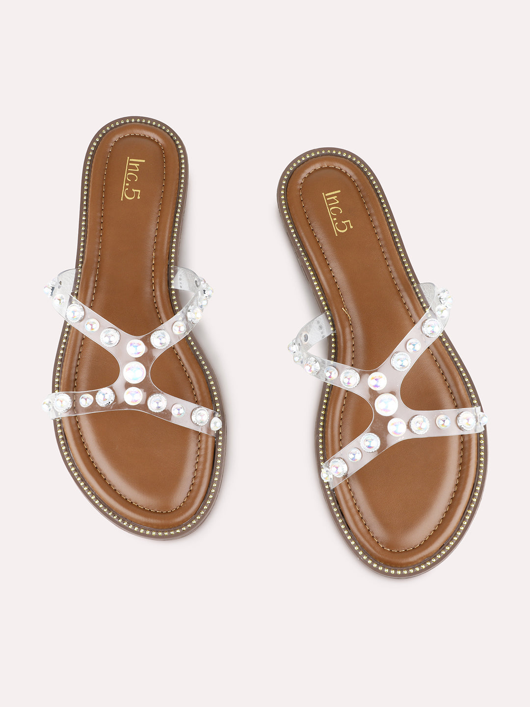 Womens Silver Ethnic Transparent Open Toe Flat Slip-On Sandals