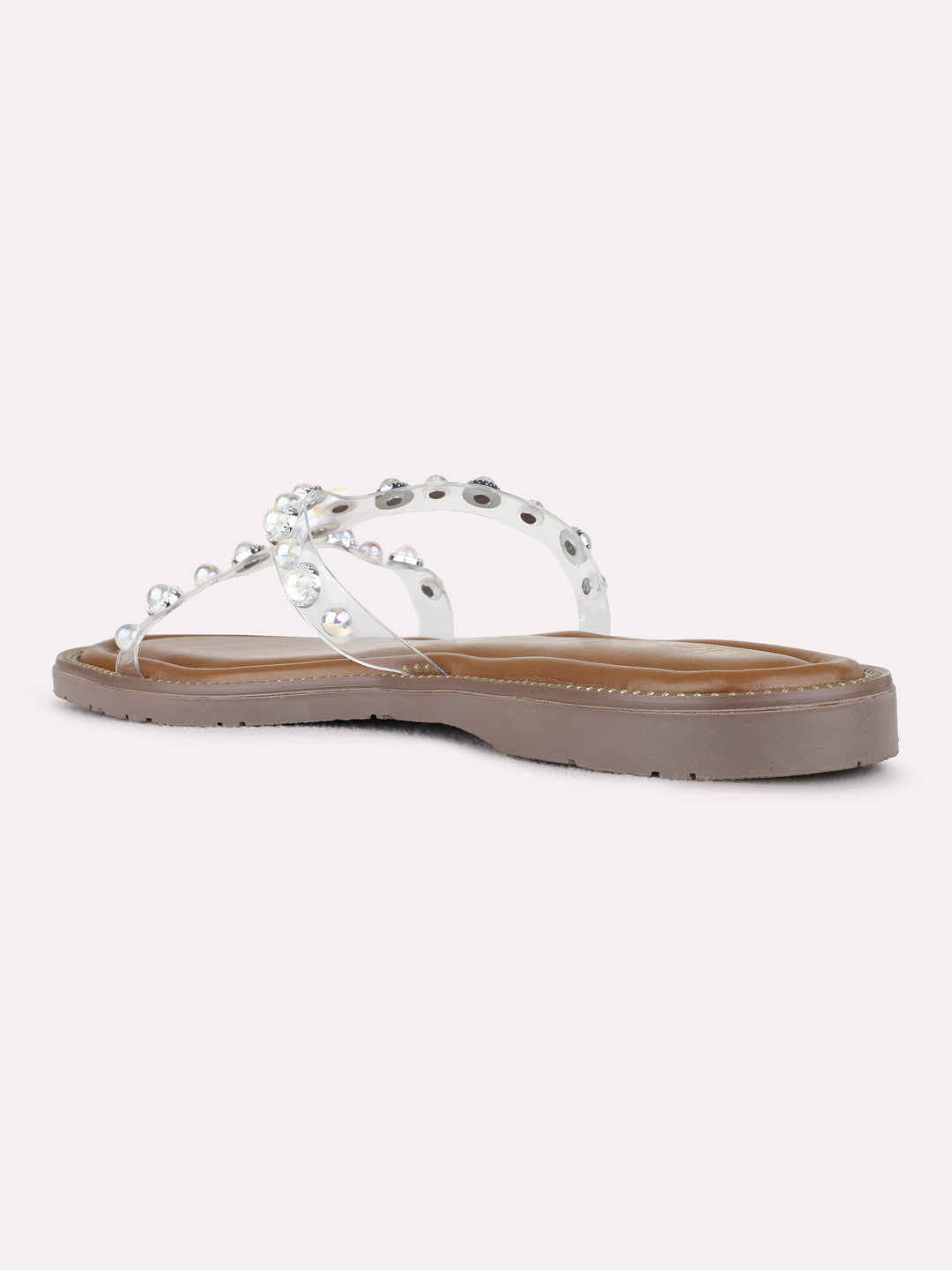 Womens Silver Ethnic Transparent Open Toe Flat Slip-On Sandals