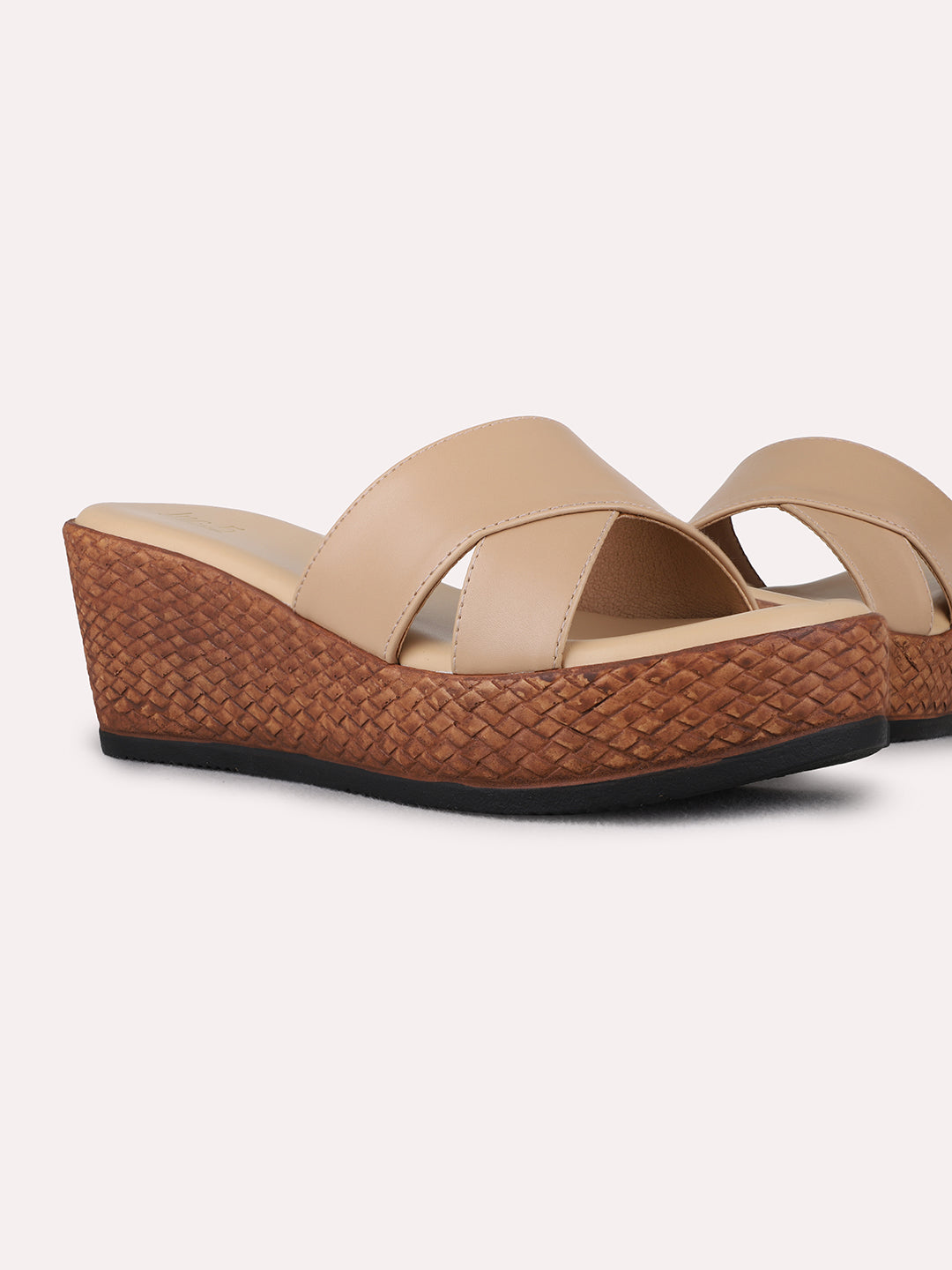 Womens Beige Party Wear Solid Round Toe Wedge Heels