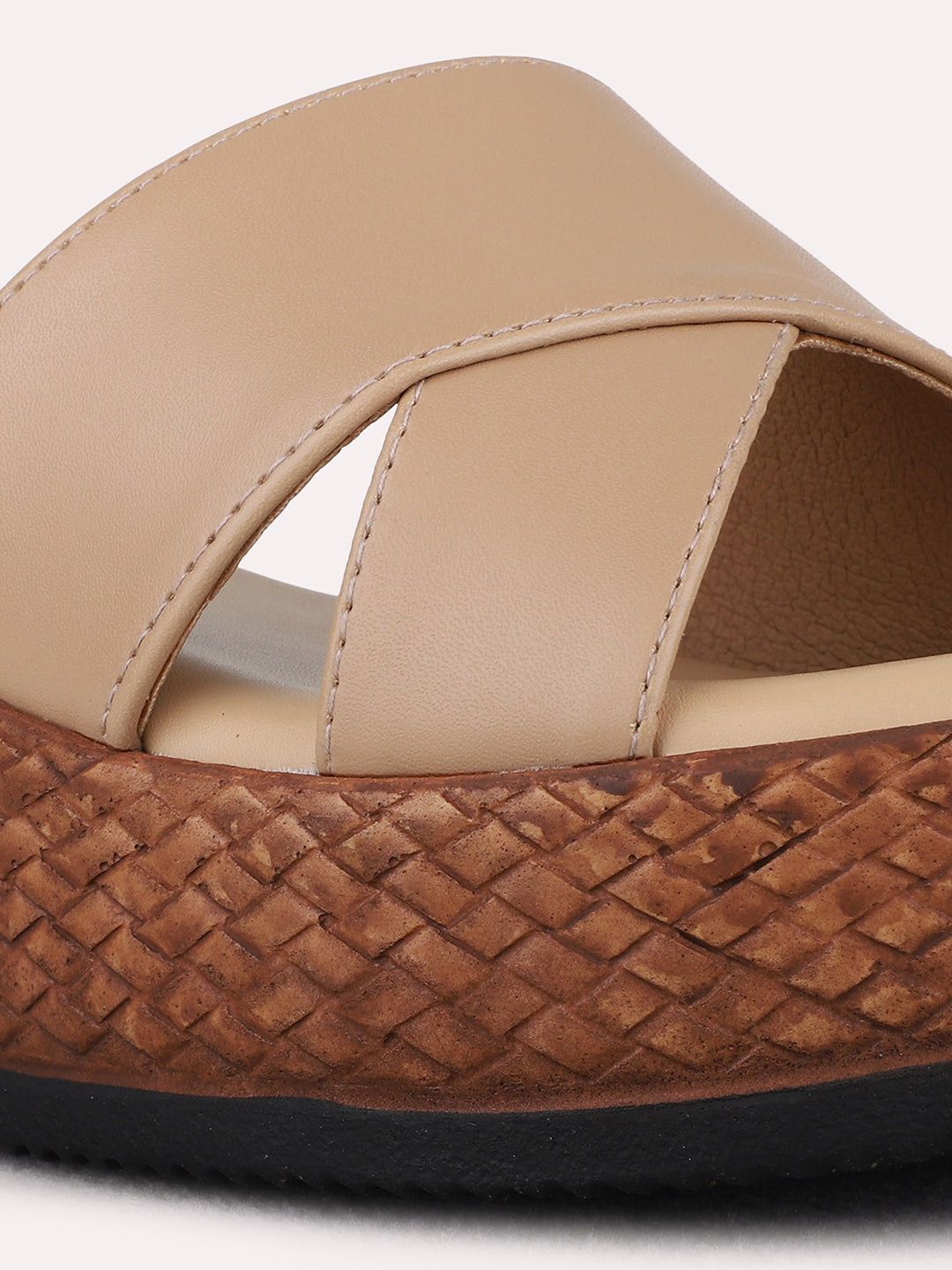 Womens Beige Party Wear Solid Round Toe Wedge Heels