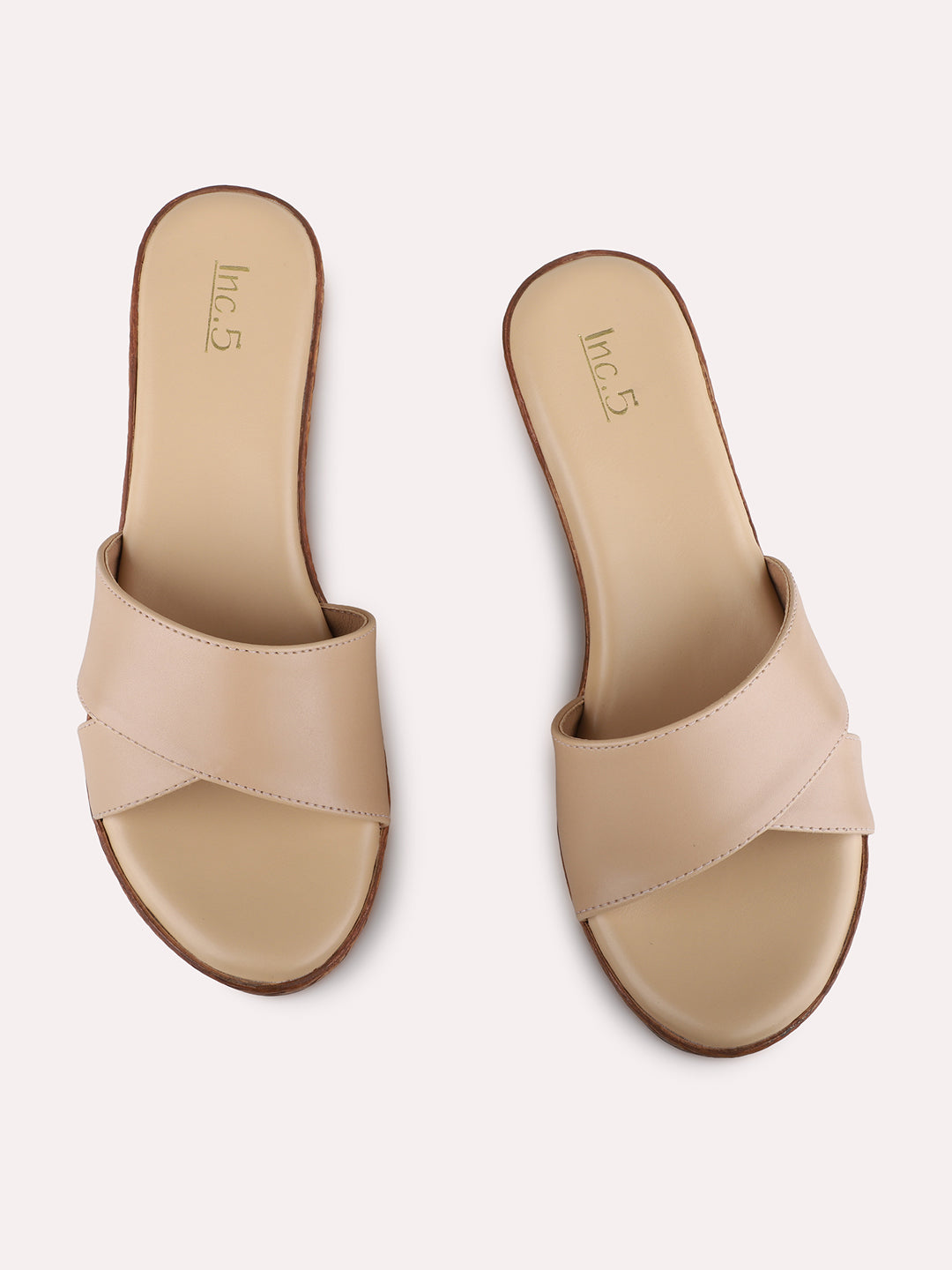 Womens Beige Party Wear Solid Round Toe Wedge Heels