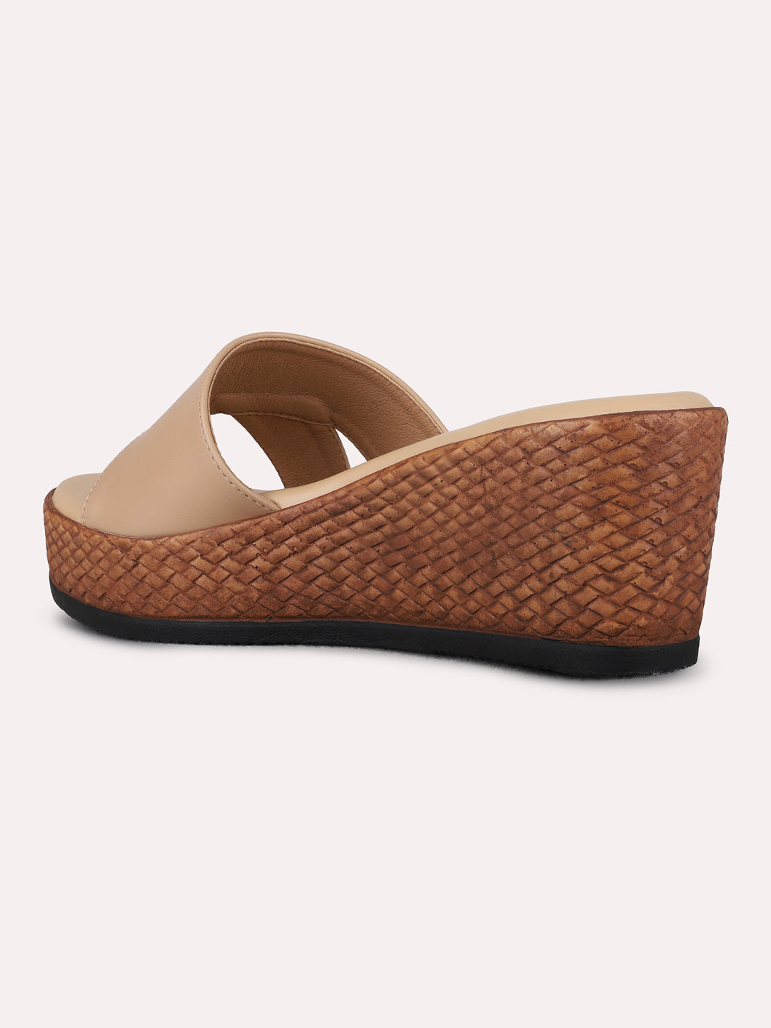 Womens Beige Party Wear Solid Round Toe Wedge Heels