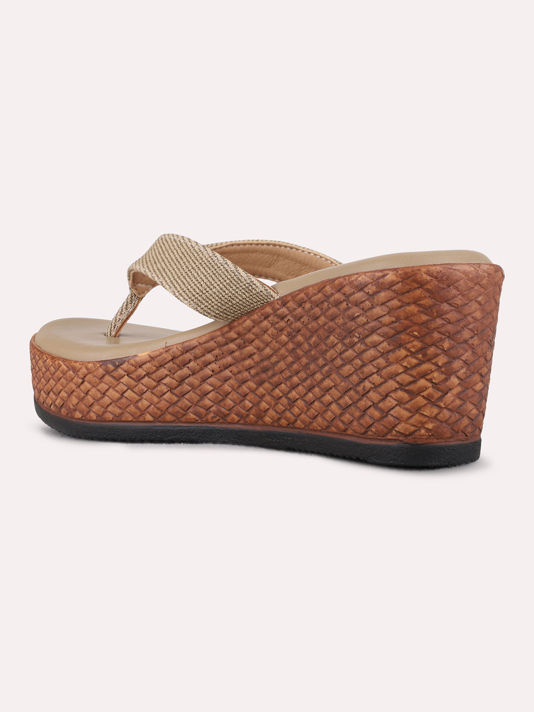 Womens Tan Ethnic Embellished Pattern Round Toe Wedge Heels