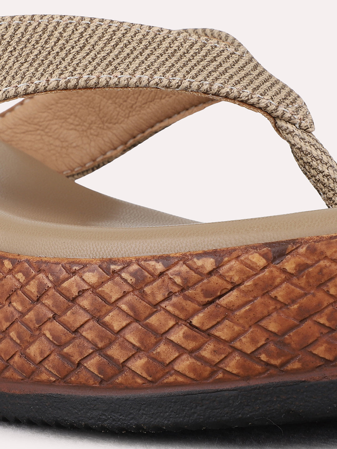 Womens Tan Ethnic Embellished Pattern Round Toe Wedge Heels
