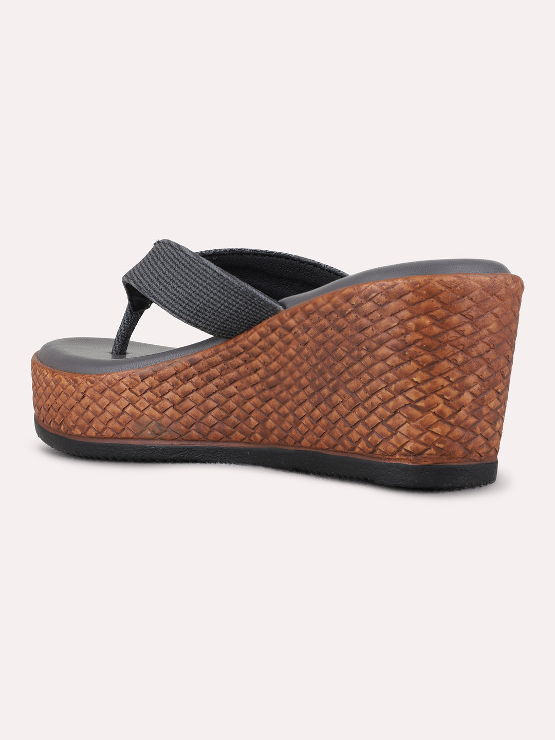 Womens Grey Ethnic Embellished Round Toe Wedge Heels