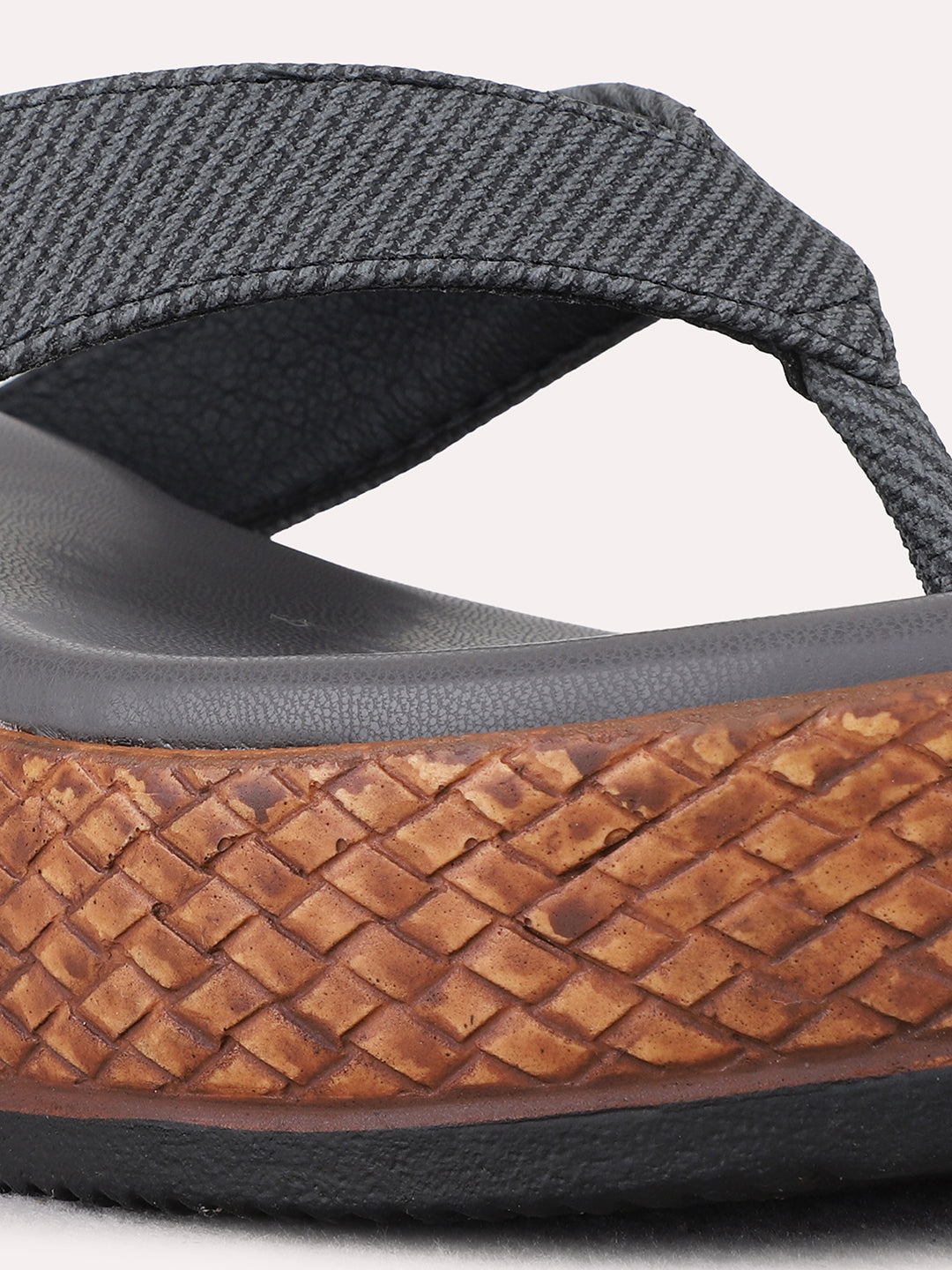 Womens Grey Ethnic Embellished Round Toe Wedge Heels