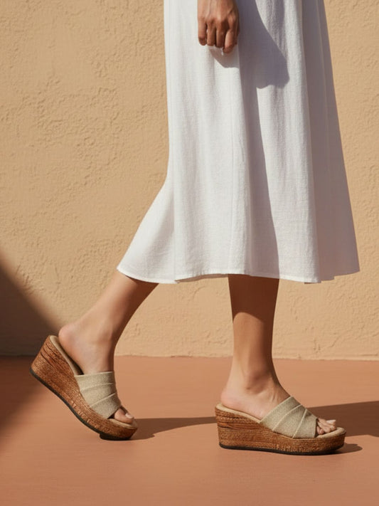 Womens Camel Brown Party Wear Solid Round Toe Wedges