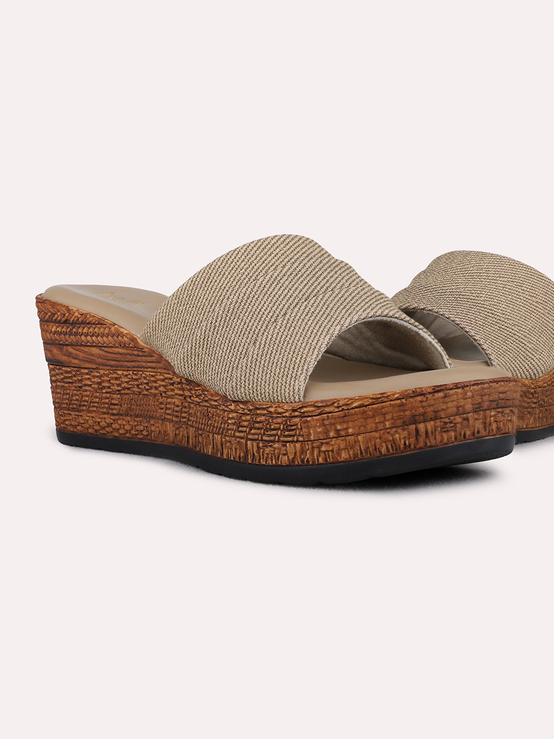 Womens Camel Brown Party Wear Solid Round Toe Wedges