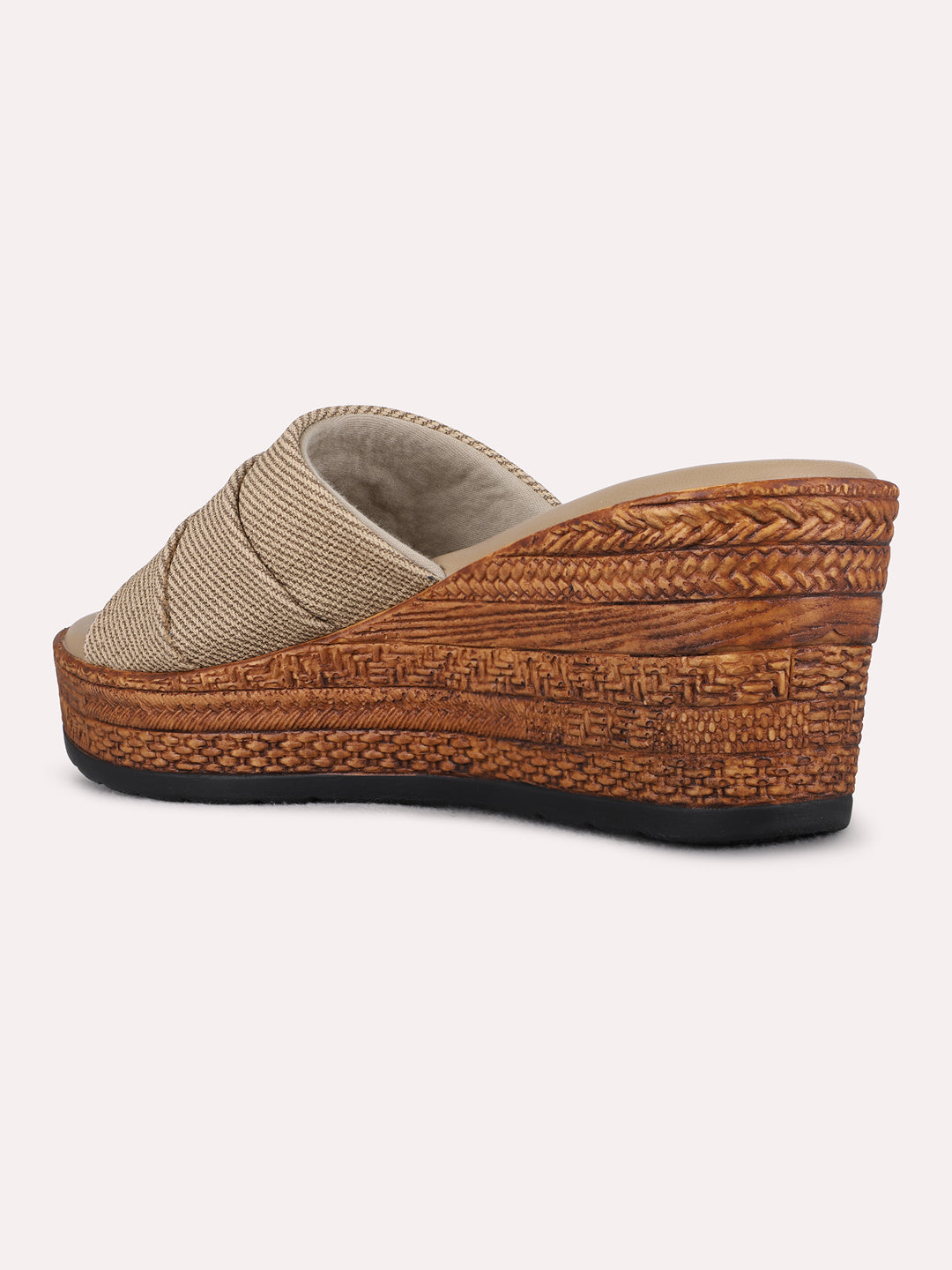 Womens Camel Brown Party Wear Solid Round Toe Wedges