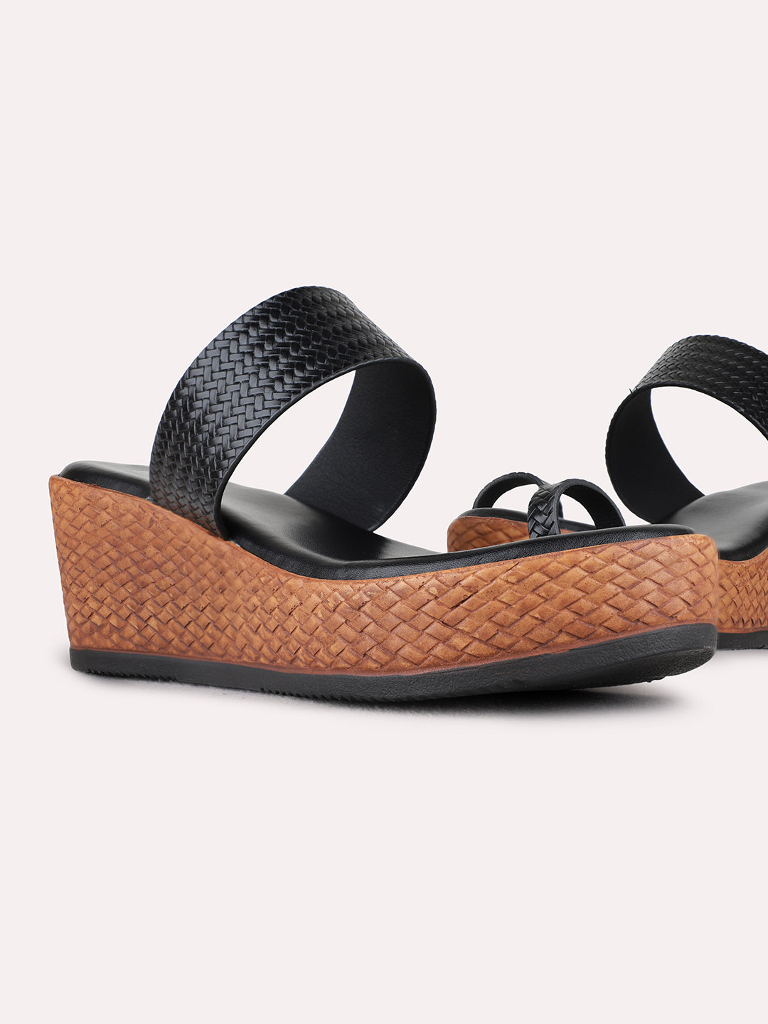 Womens Black Casual Solid Round Toe Wedge Heels
