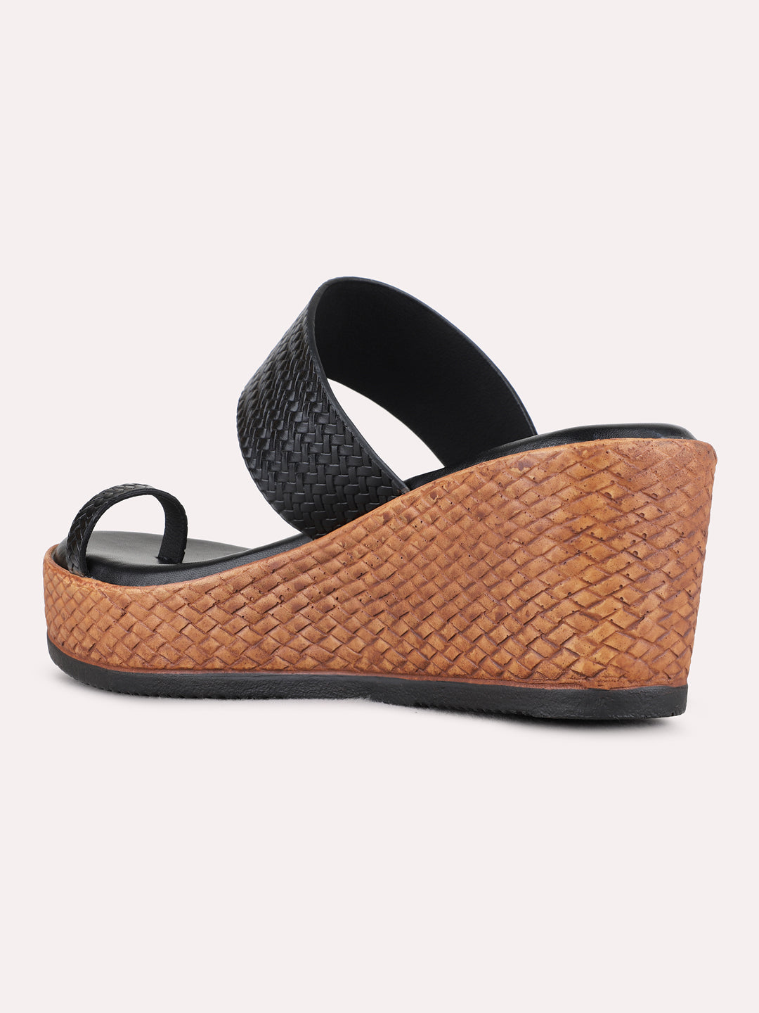 Womens Black Casual Solid Round Toe Wedge Heels