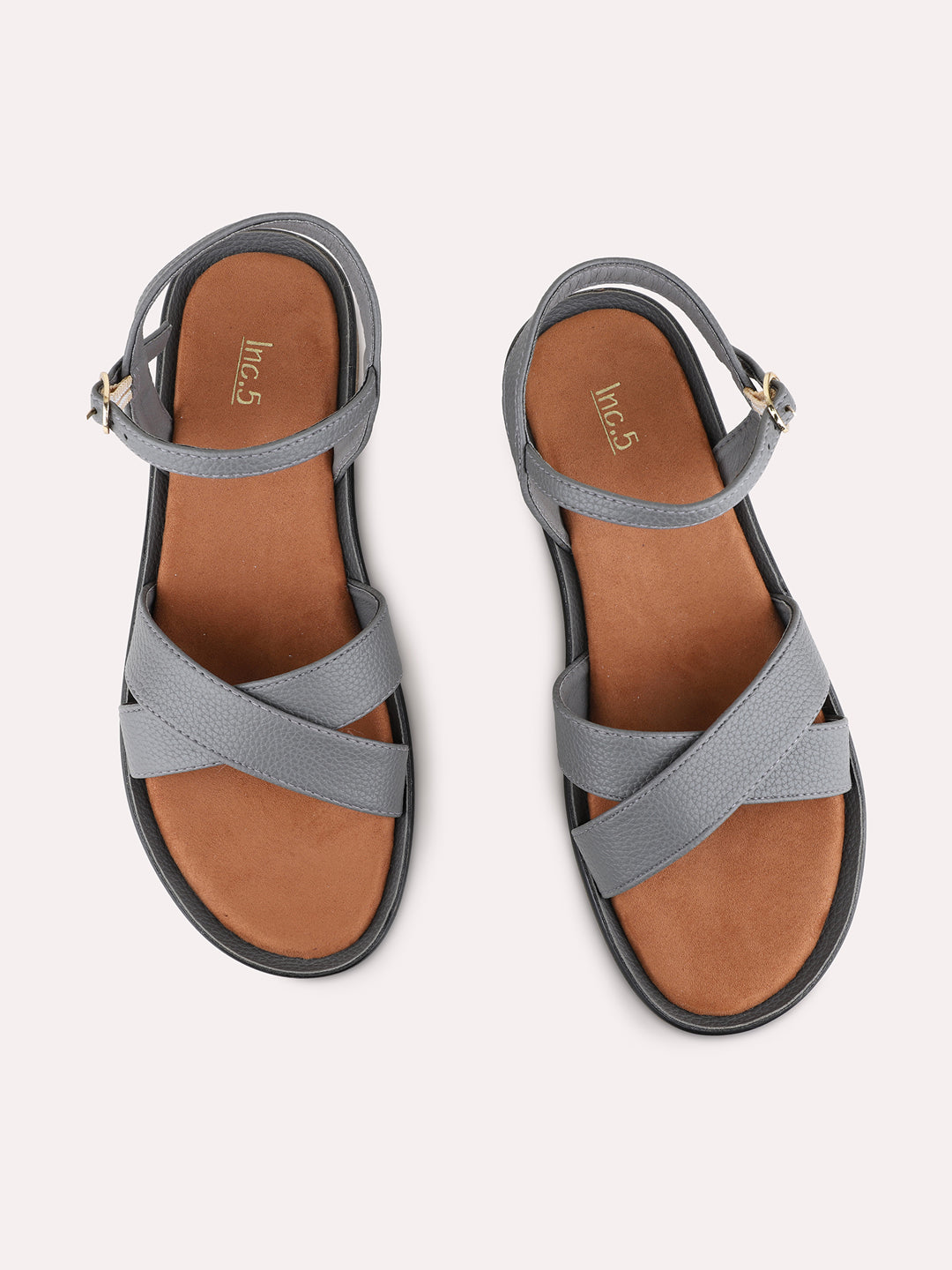 Womens Grey Party Wear Striped Round Toe Wedge Heels