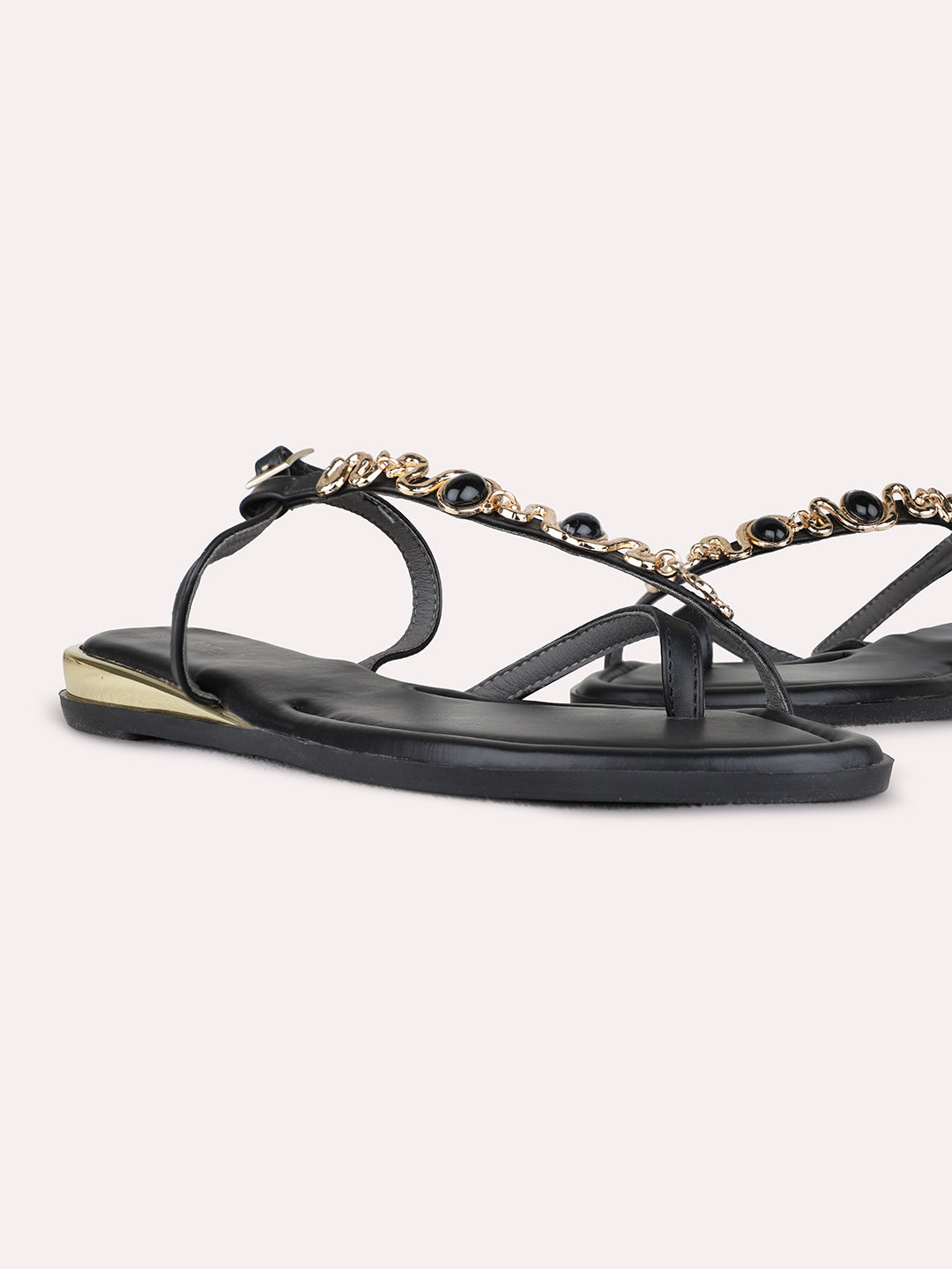 Womens Black Ethnic Embellished One Toe Flats