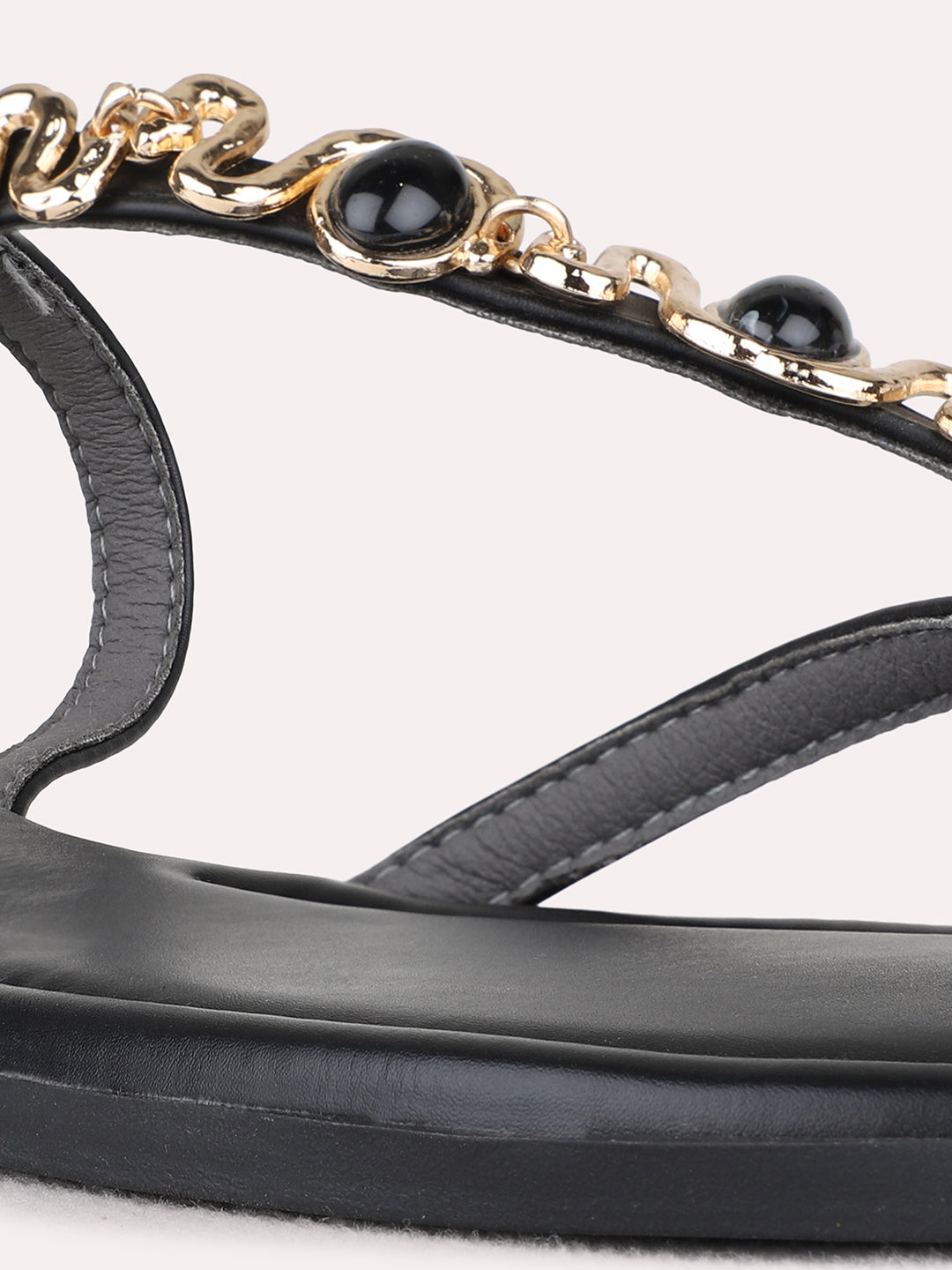 Womens Black Ethnic Embellished One Toe Flats