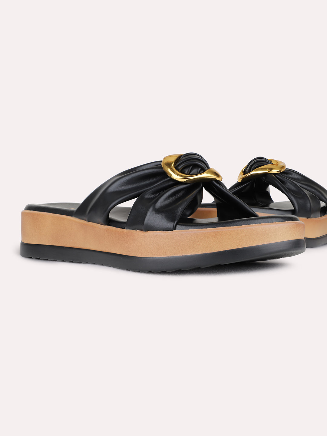 Womens Black Casual Solid Pointed Toe Wedge Heel Sandals