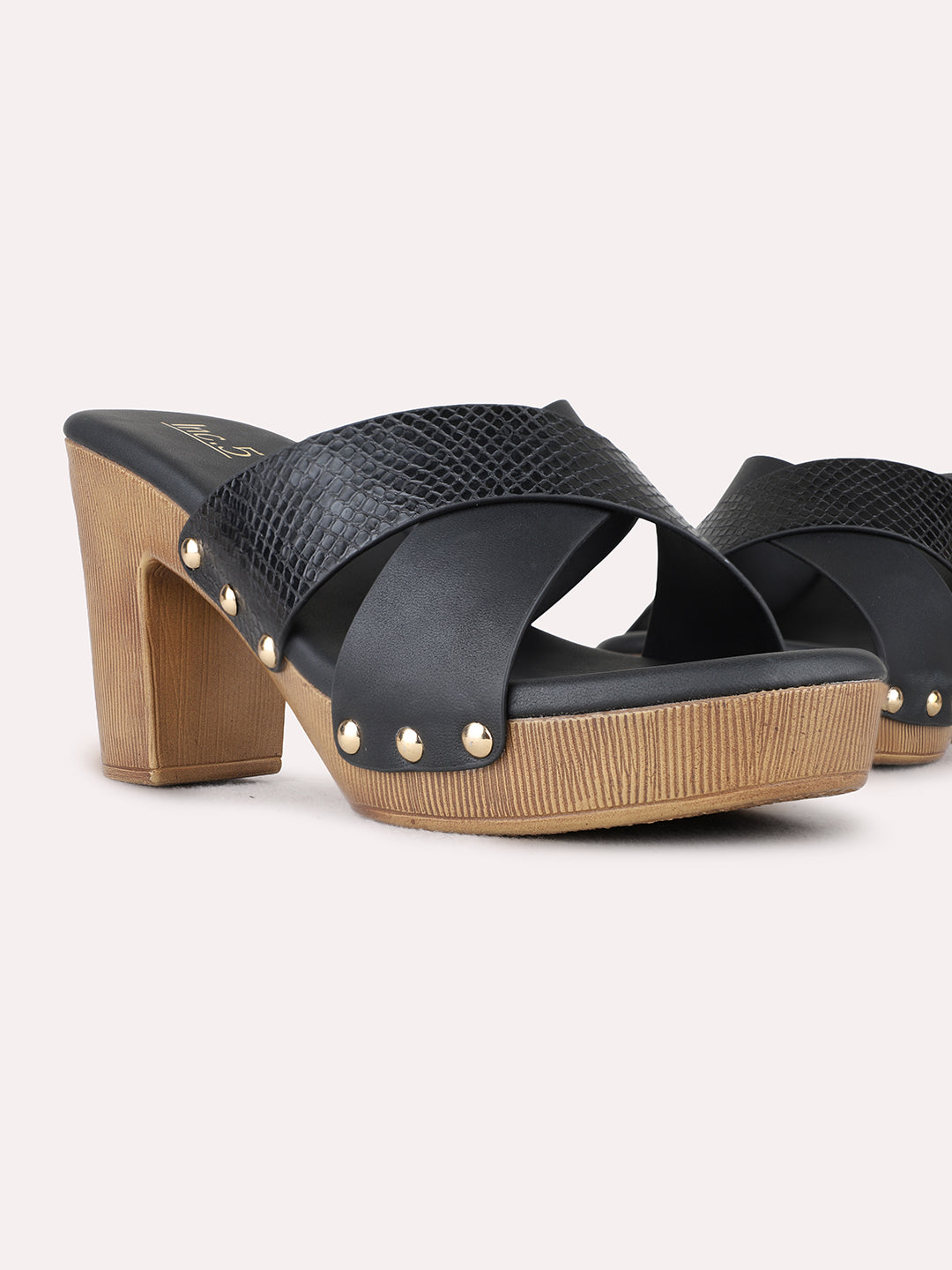 Womens Black Party Wear Solid Round Toe Platform Heels