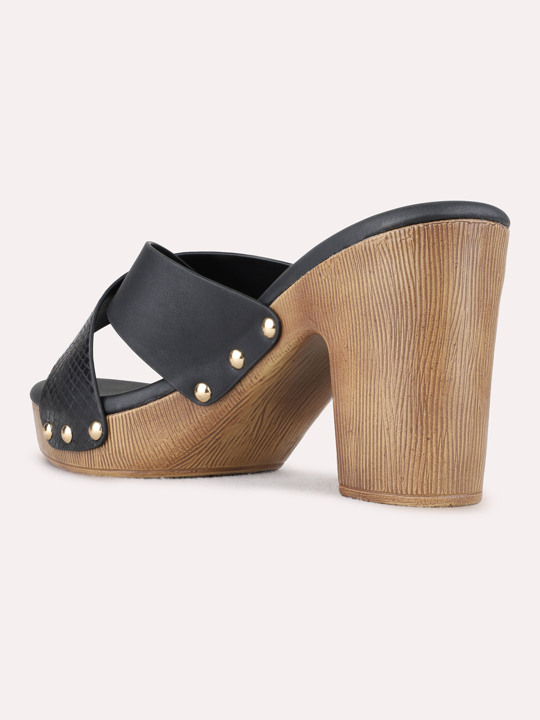 Womens Black Party Wear Solid Round Toe Platform Heels