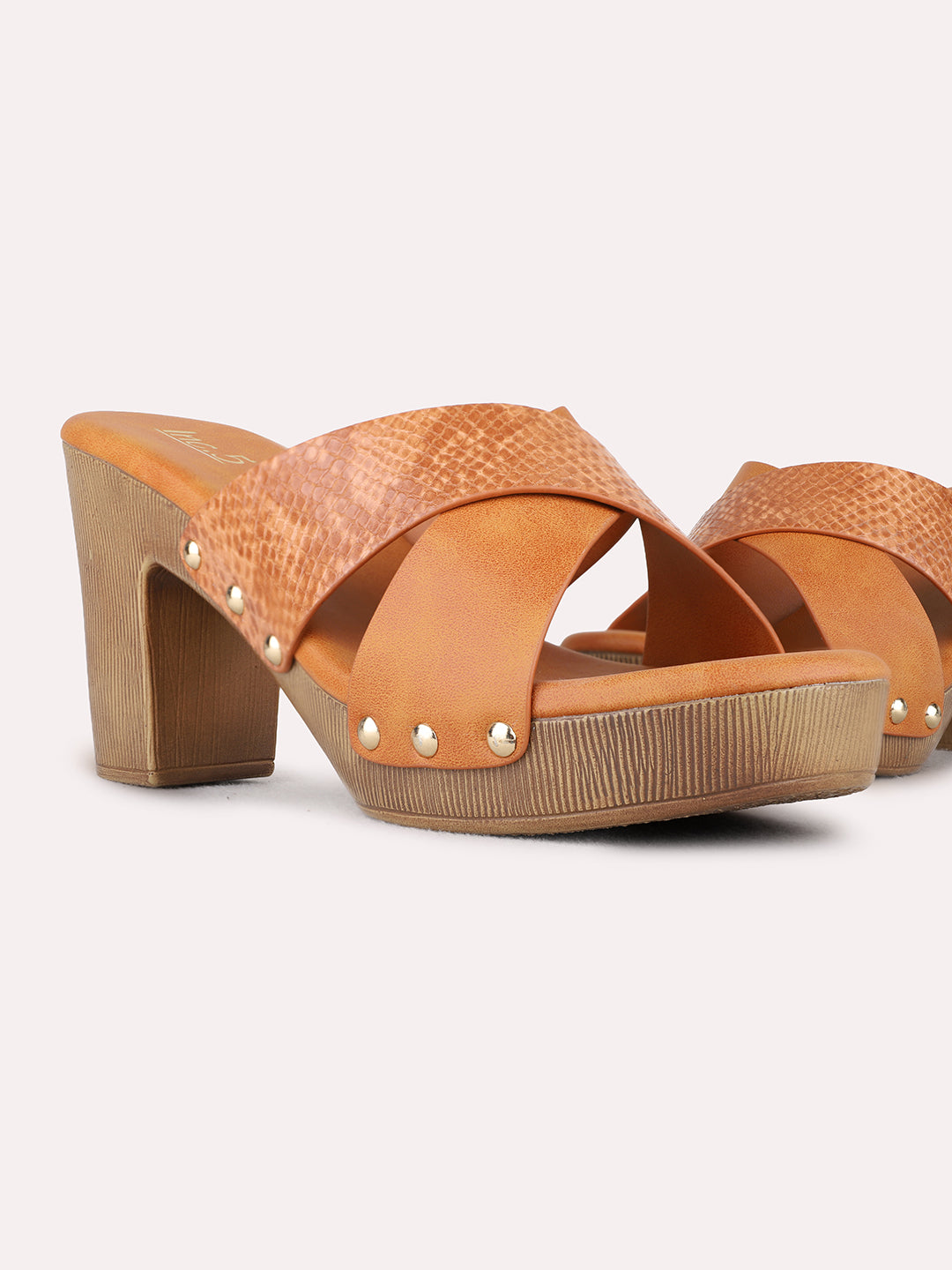 Womens Tan Party Wear Solid Pattern Round Toe Platform Heels