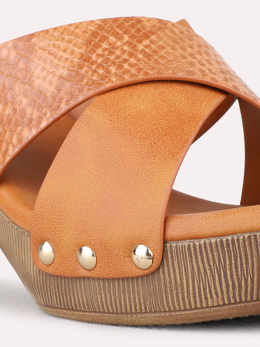 Womens Tan Party Wear Solid Pattern Round Toe Platform Heels