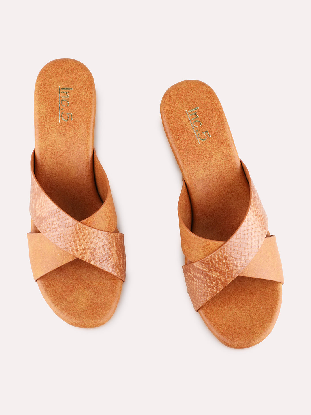 Womens Tan Party Wear Solid Pattern Round Toe Platform Heels