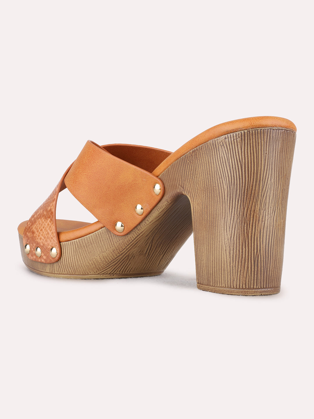 Womens Tan Party Wear Solid Pattern Round Toe Platform Heels