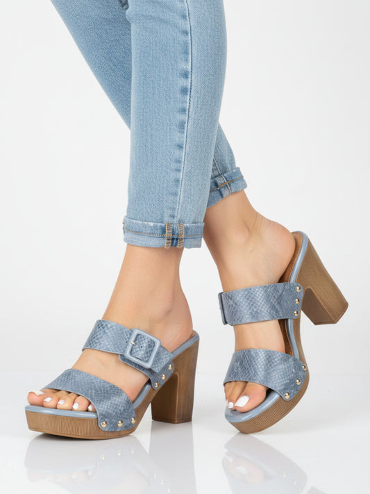 Womens Blue Party Wear Solid Round Toe Platform Heels