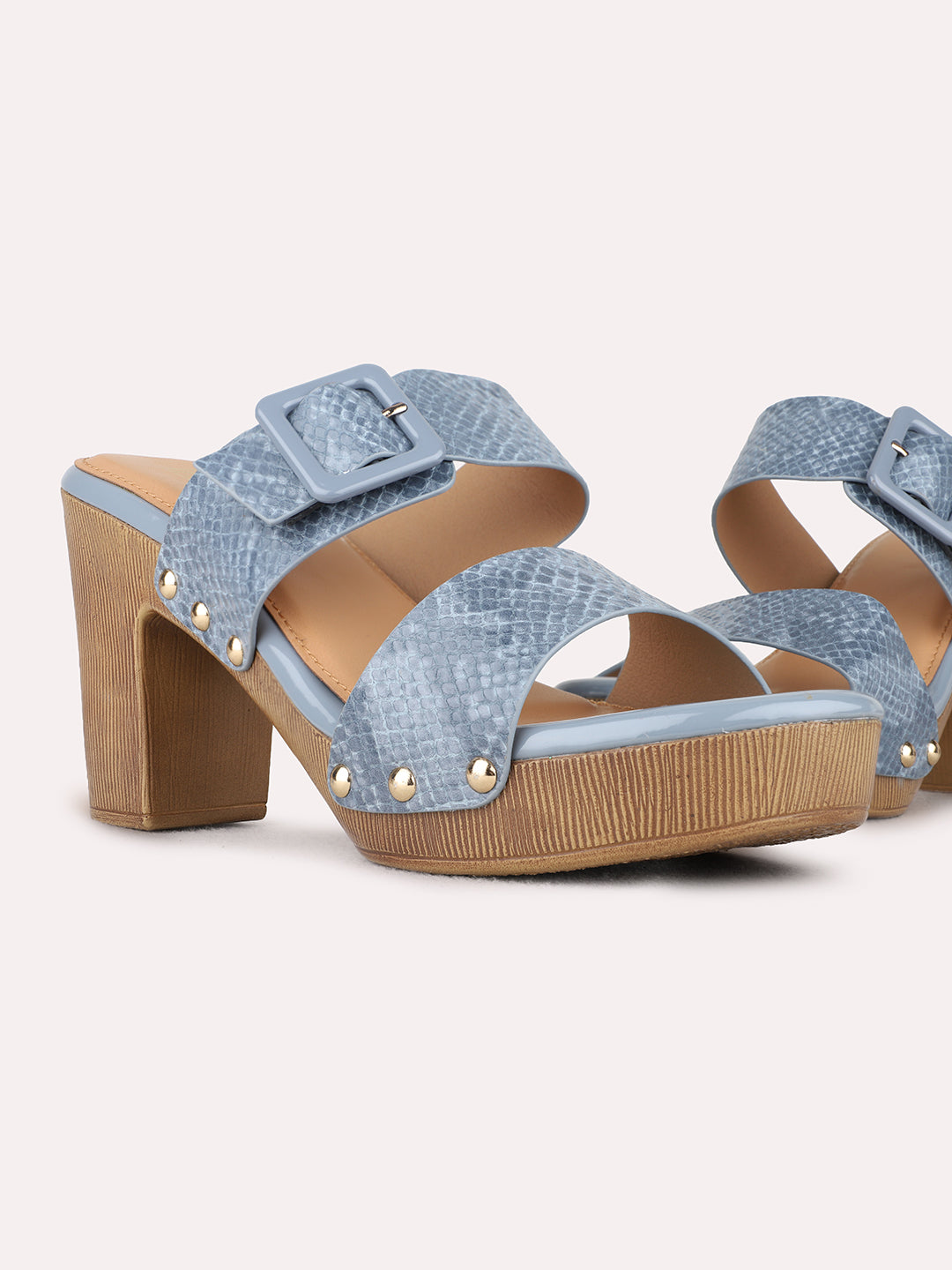 Womens Blue Party Wear Solid Round Toe Platform Heels