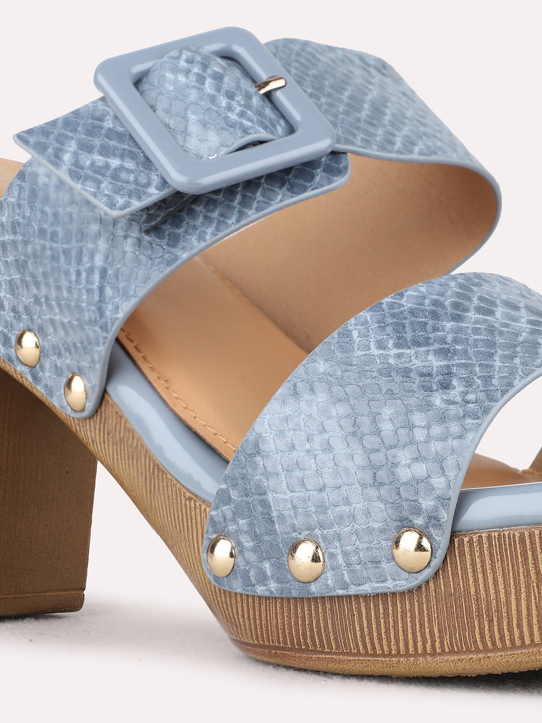 Womens Blue Party Wear Solid Round Toe Platform Heels