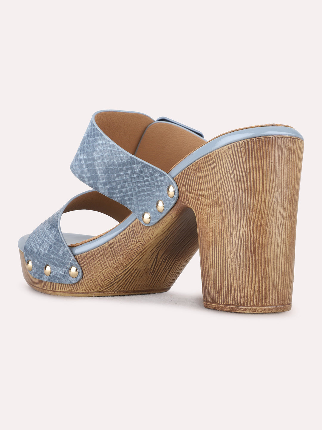 Womens Blue Party Wear Solid Round Toe Platform Heels