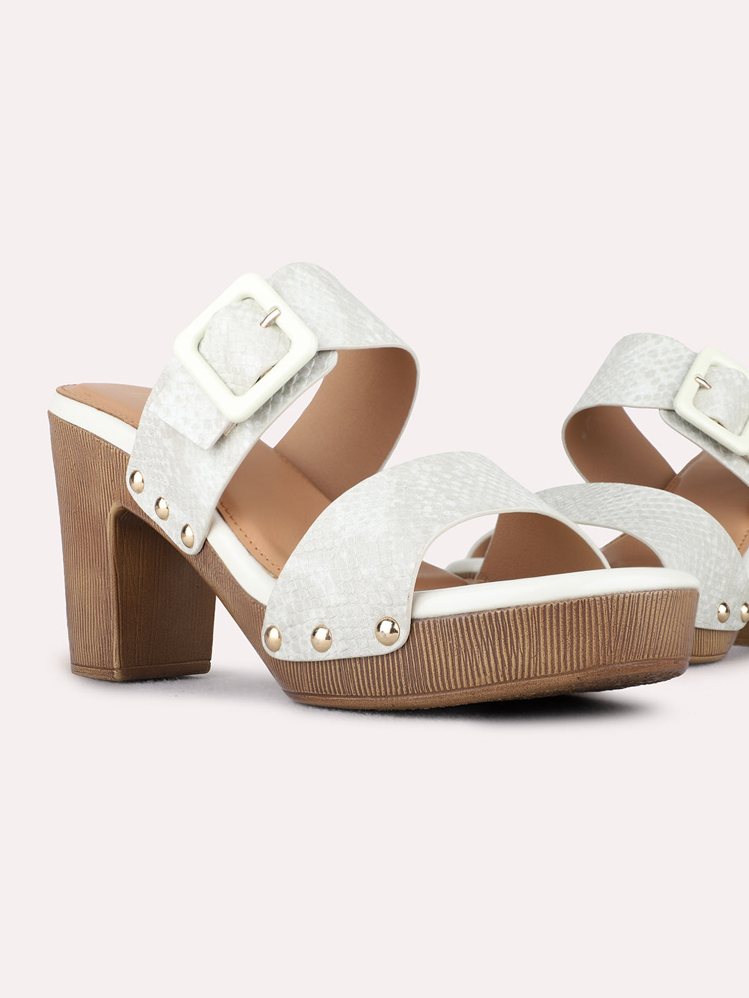 Womens Cream Party Wear Solid Round Toe Platform Heels