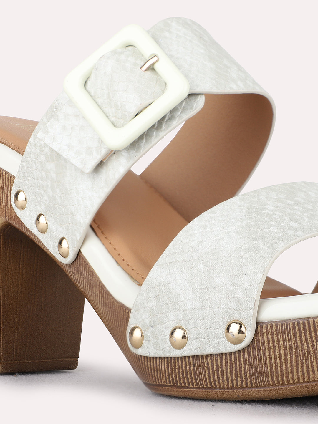Womens Cream Party Wear Solid Round Toe Platform Heels
