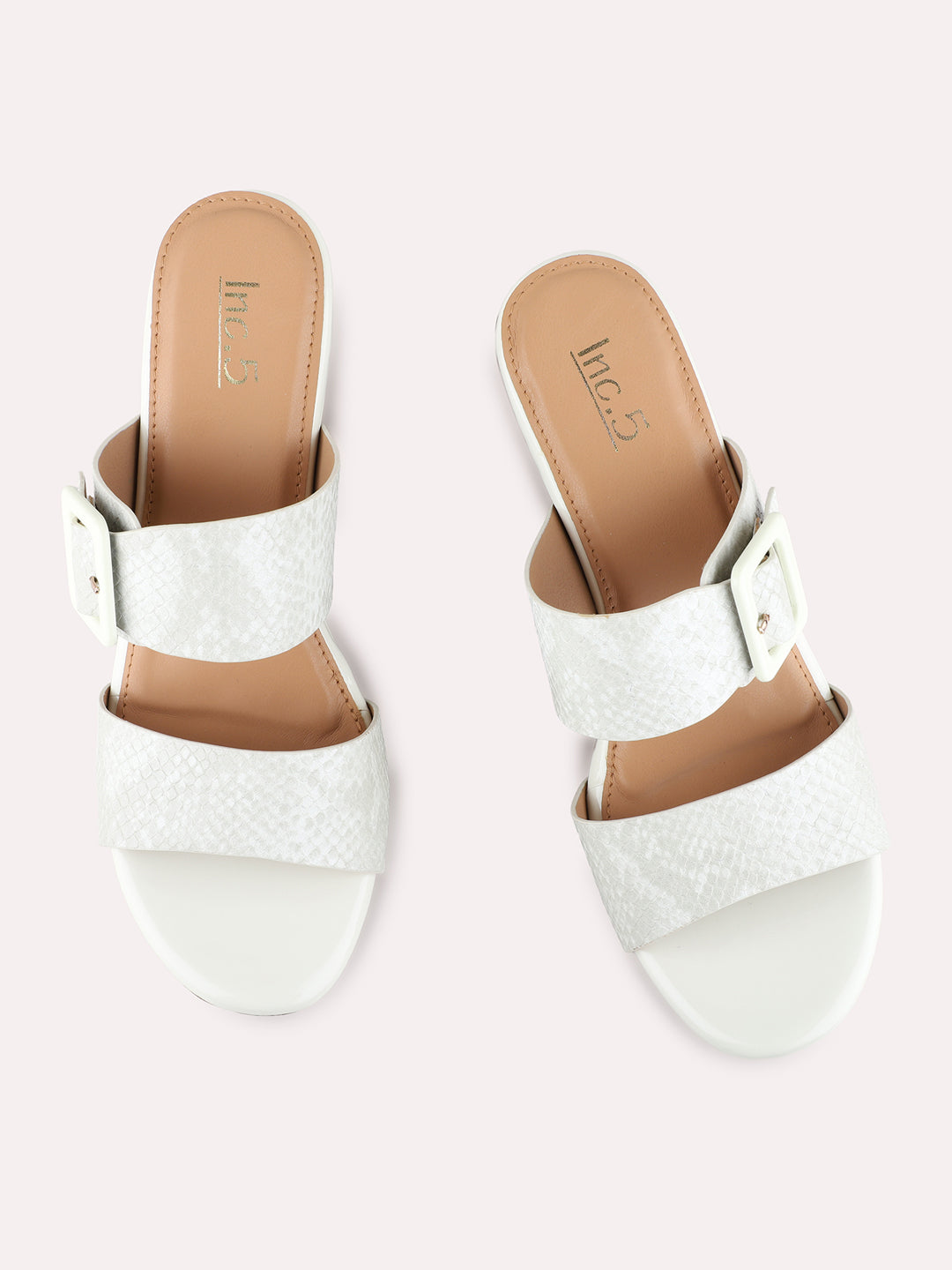 Womens Cream Party Wear Solid Round Toe Platform Heels