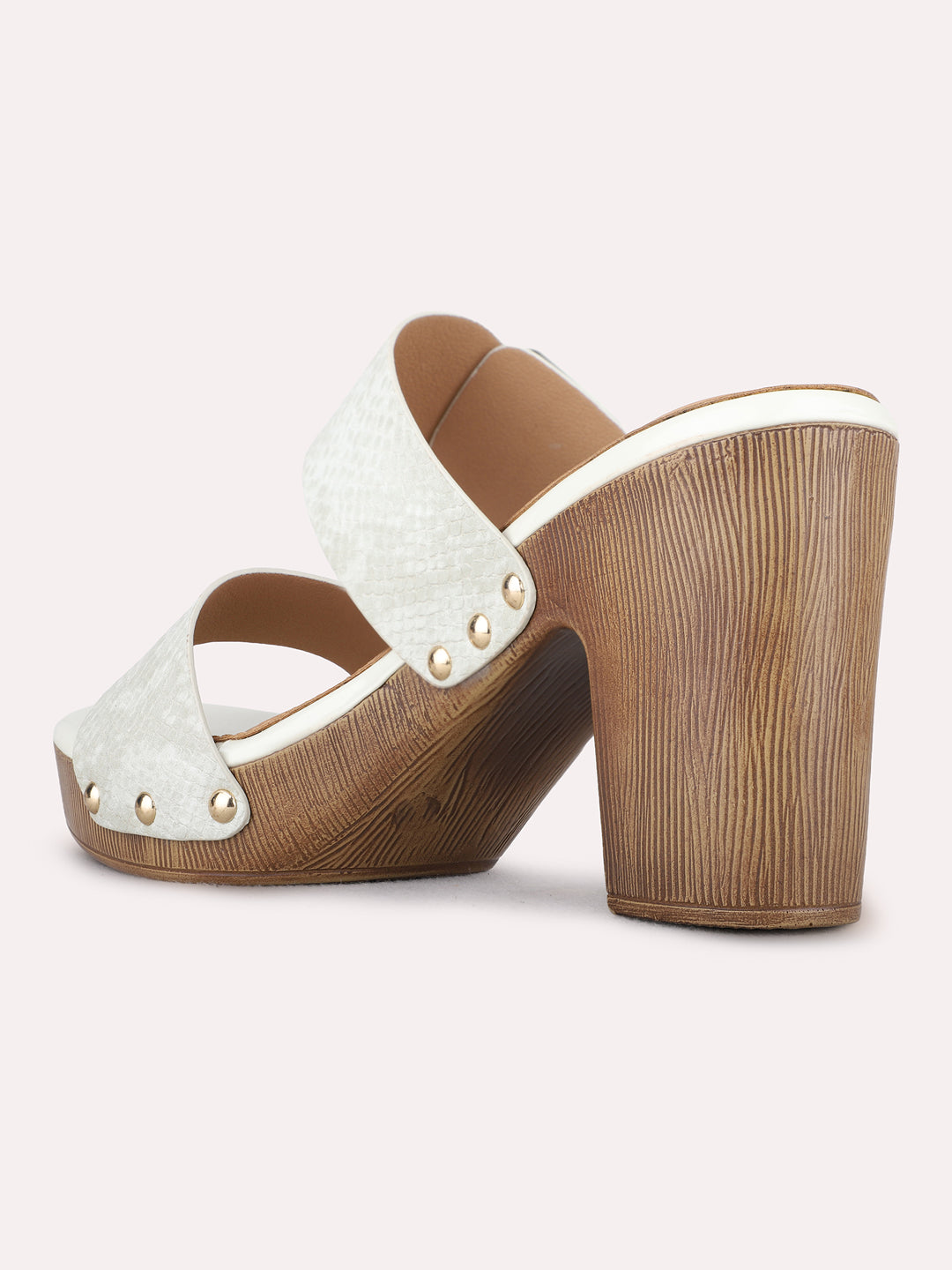 Womens Cream Party Wear Solid Round Toe Platform Heels