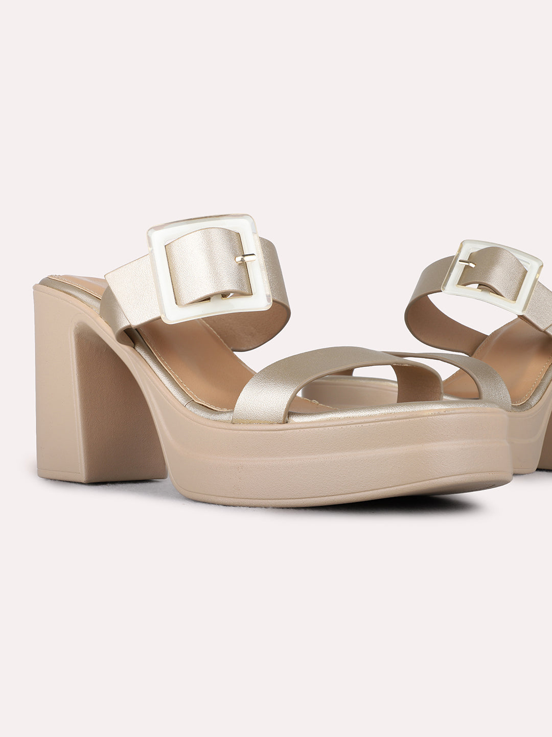 Womens Golden Party Wear Solid Round Toe Platform Heels
