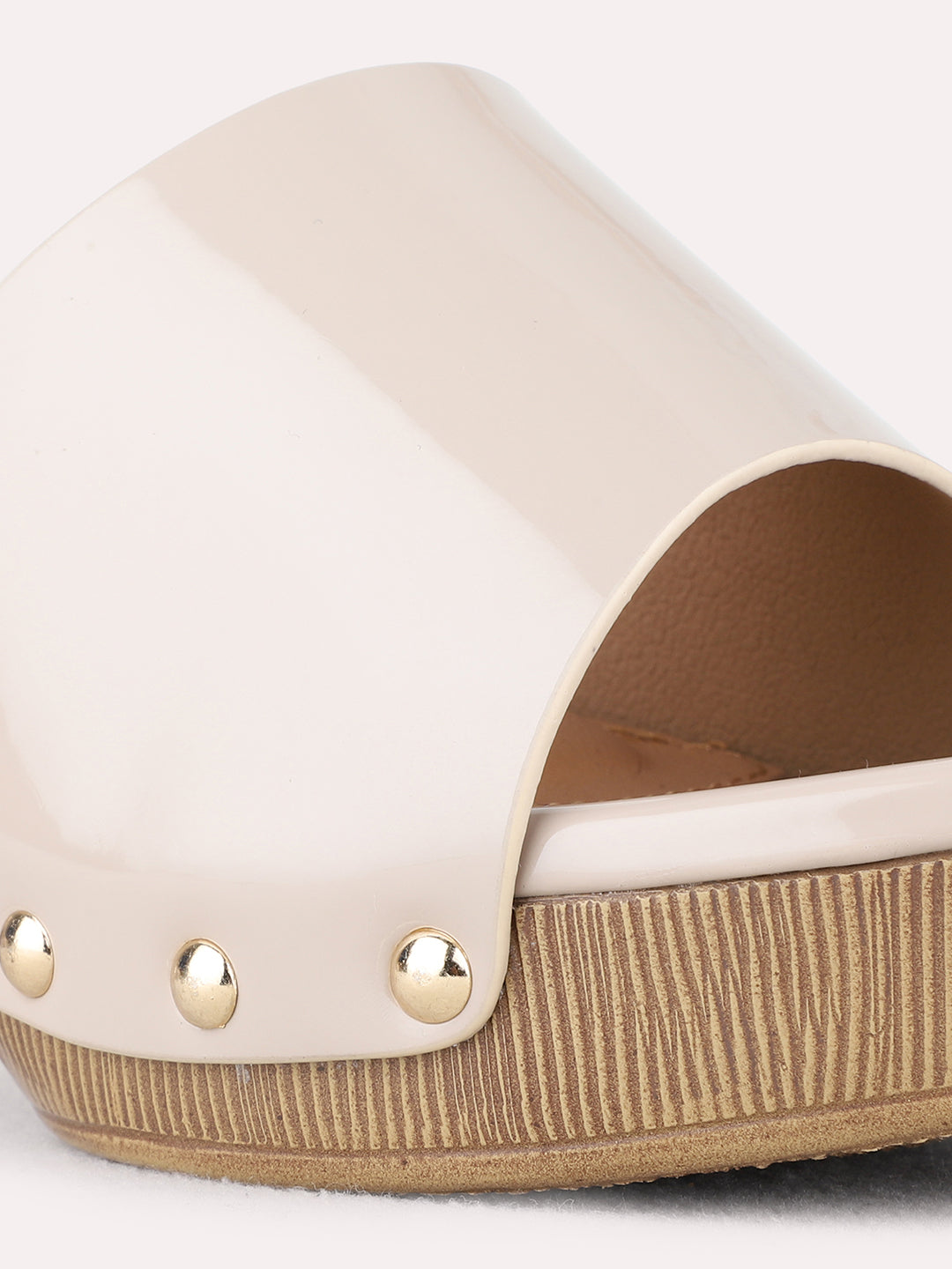 Womens Beige Party Wear Solid Pattern Round Toe Platform Heels