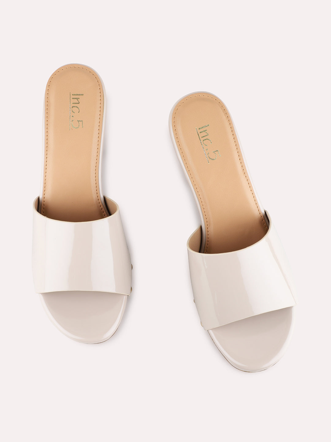 Womens Beige Party Wear Solid Pattern Round Toe Platform Heels
